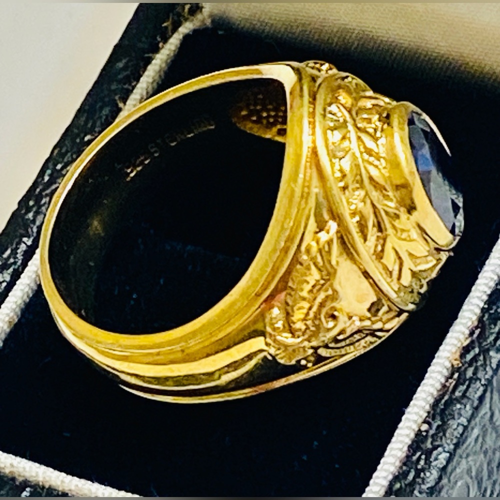 Men's Solid Gold over Silver lab created sapphire… - image 4